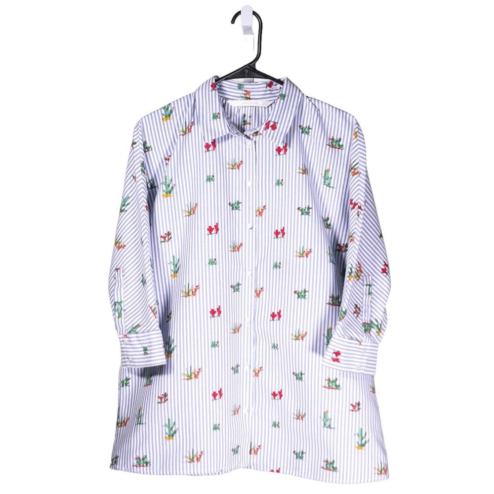 Zara Women's Shirt Button Up Blue White Striped Cactus Western Boho Blouse Top M